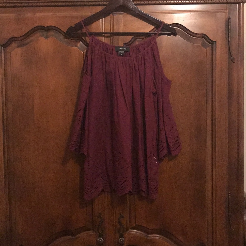 KAREN KANE Embroidered Cold-shoulder Blouse